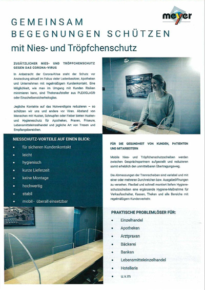Tischlerei Helmut Meyer GmbH - Nies- und Tröpchenschutz